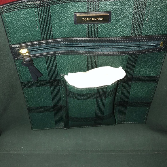 SOLD! NWT Tory Burch Floral Tote Bag -Dark Green Leather - Picture 9 of 16